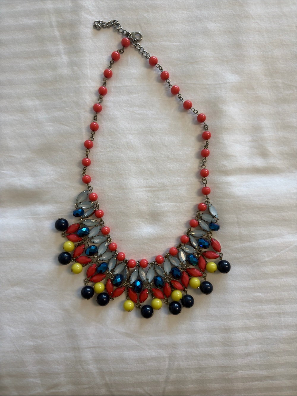 Colorful Red Beaded Statement Necklace - Multi-Color Gem Fringe